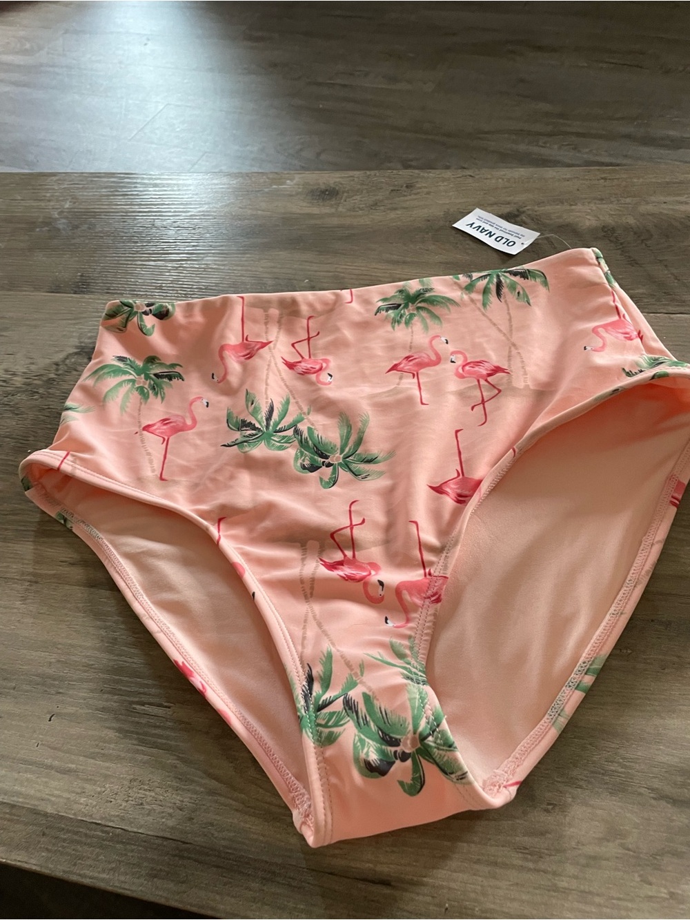 Old Navy Women’s Lg High waisted peach tropical flamingo print bikini bottom NEW